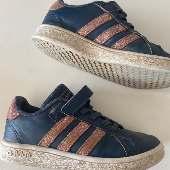 Navy & Pink Glitter Adidas slip on sneakers - Picture 8 of 9